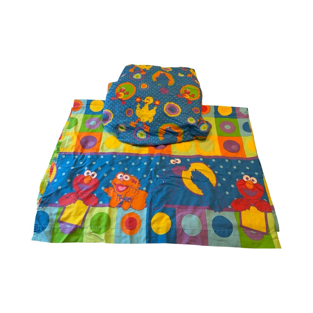 Vintage Sesame Street Twin Sheet Set Elmo Big Bird Cookie Monster Franco 2pc